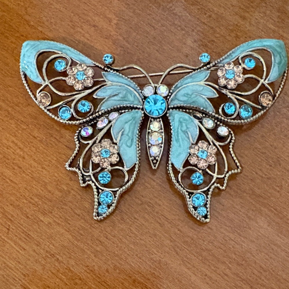 Elegant Butterfly Brooch with Blue Accents